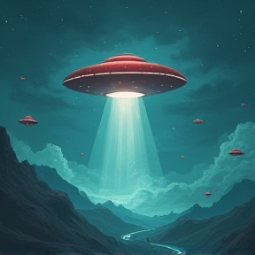 Flying saucers, silent and bright Watching, waiting, with an eerie light