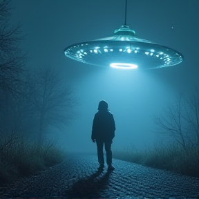 Flying saucers, silent and bright Watching, waiting, with an eerie light