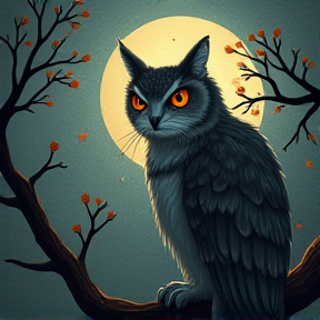 Demon owl hunting Cat