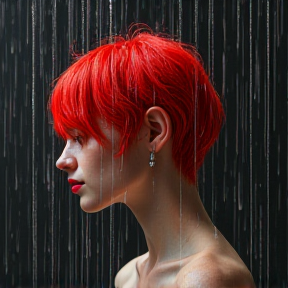 Redhead in the rain