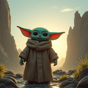 Baby yoda on an adventure with his mate skim life outdoors