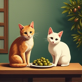 Two Cats and Olives