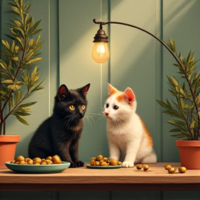 Two Cats and Olives