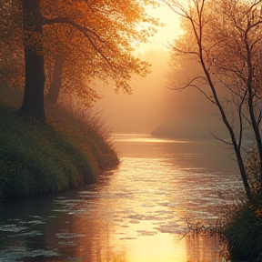 Petite balade sur une rivière à Lescar au lever du soleil par un beau matin d’automne