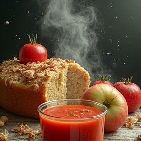 Tomatensuppe und Apfelkuchen