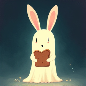 sheet ghost with bunny ears holding toast