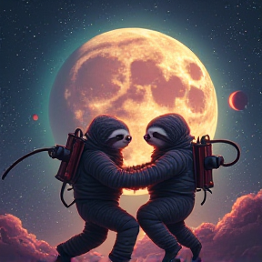 two sloths in space fighting