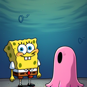 SpongeBob and Pinky the ghost.