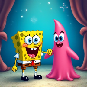 SpongeBob and Pinky the ghost.