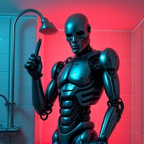 Terminator lave des boules de bowling sous la douche