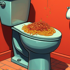 Sitting on the toilet eating spaghetti 