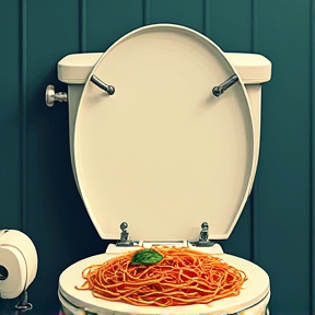 Sitting on the toilet eating spaghetti 