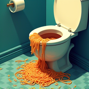 Sitting on the toilet eating spaghetti 