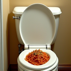 Sitting on the toilet eating spaghetti 