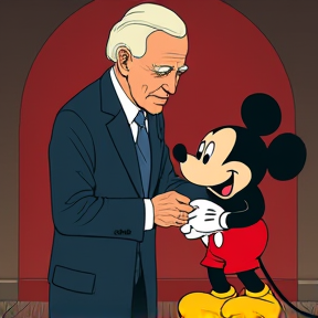 Joe Biden Uft Mickey Maus und Thaddäus