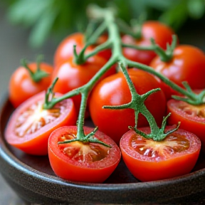 Tomatensalat mit roten Zwiebeln in Butter gebraten