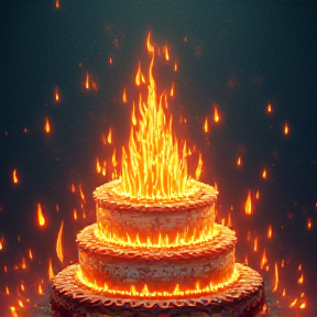 The cake is burning in the fire