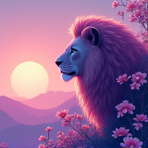 violet flower&lion