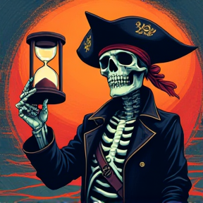 badass skeleton pirate holding hourglass