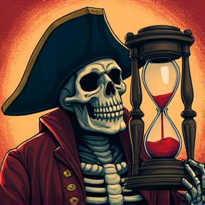 badass skeleton pirate holding hourglass