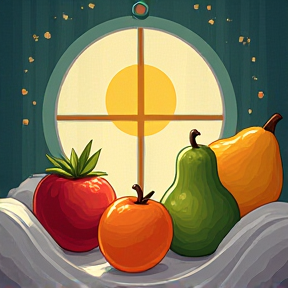 Five little fruits jumping on the bed