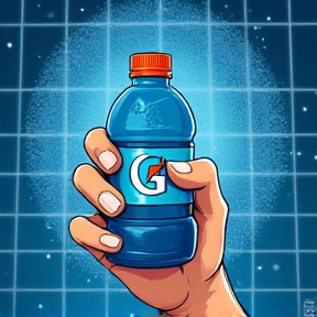 My great blue Gatorade in my right hand