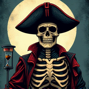 badass skeleton pirate holding hourglass