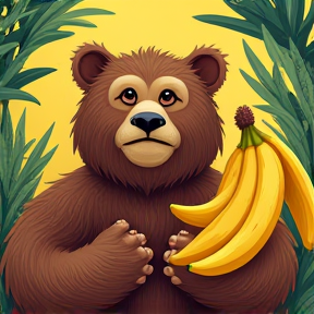 Brown bear with a monkey and banana