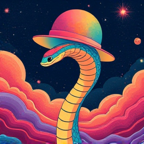 Disco Snake in Space with a Rainbow Hat