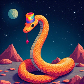 Disco Snake in Space with a Rainbow Hat