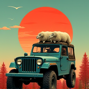 Sheep In a Jeep