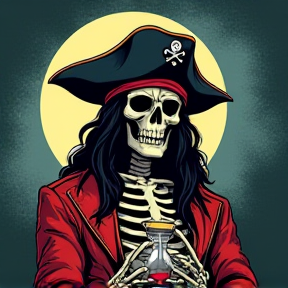 badass skeleton pirate holding hourglass