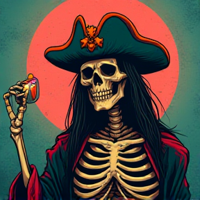 badass skeleton pirate holding hourglass