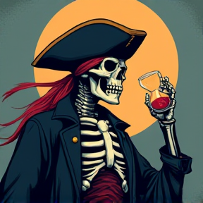 badass skeleton pirate holding hourglass