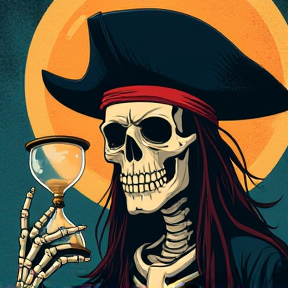 badass skeleton pirate holding hourglass