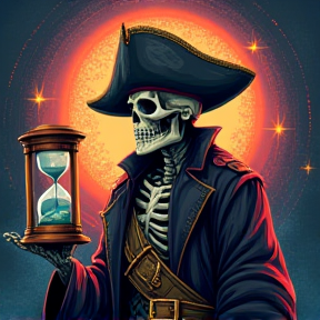 badass skeleton pirate holding hourglass