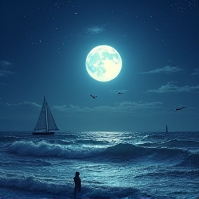 It's me, the moonlight and the sea