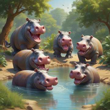 Hippos Gray Fun Happy