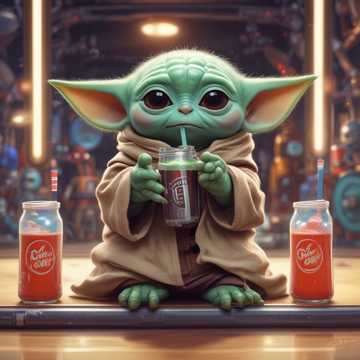 Baby Yoda Drinking Soda