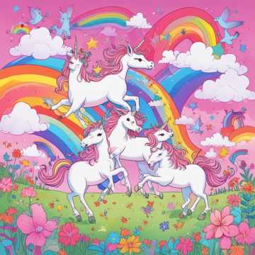 Pink Fluffy Unicorns Dancing on Rainbows