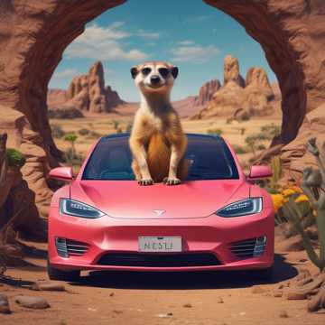 Meerkat driving a tesla