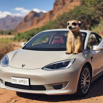 Meerkat driving a tesla