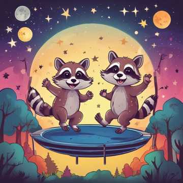 Five Little Raccoons Jumping On The Bed