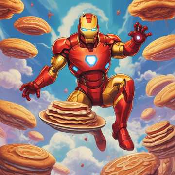 Iron man eating full moon pancakes