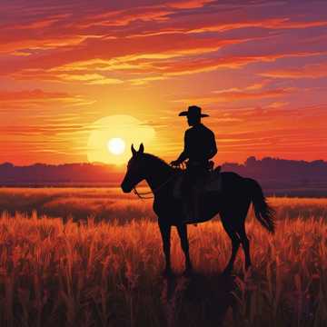 Sun setting silhouette cowboy