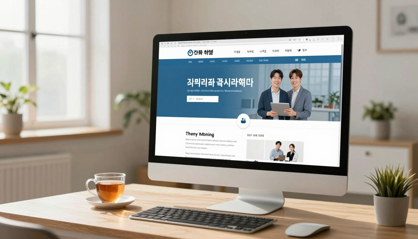 복지서비스 쉽게 찾는 방법 따뜻한 햇살이 비치는 거실에서 컴퓨터로 복지서비스 포털 사이트를 확인하는 현실적인 생활 이미지