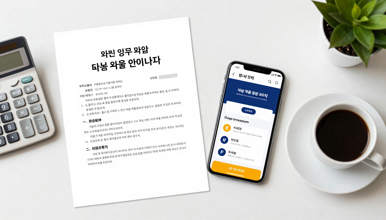 청년지원 정책 정보 검색 청년지원 정책 정보를 확인하는 스마트폰과 관련 서류가 놓인 책상 위의 모습