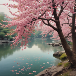 三月の花の川