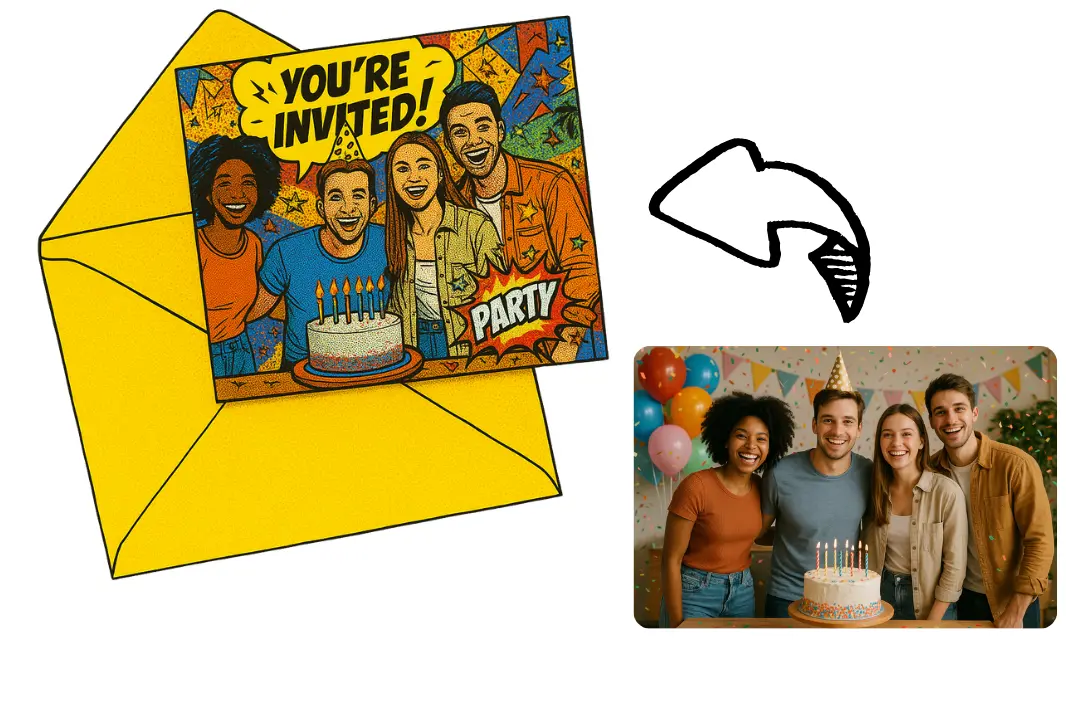 🎉 Transform Photos into Comic Invitations