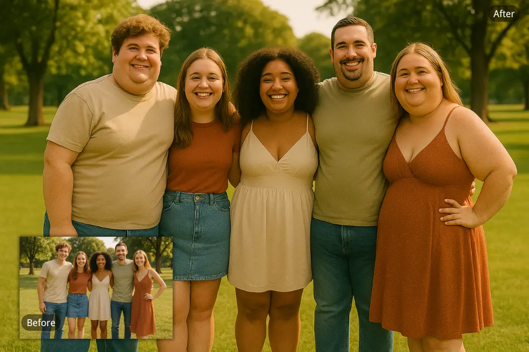 Group Laughs with AI Fat Generator